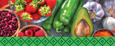 Fresh Fruits & Vegetables Enjoy the freshest produce of the season. Image of strawberries, garlic, avocado, raspberries, and broccoli.